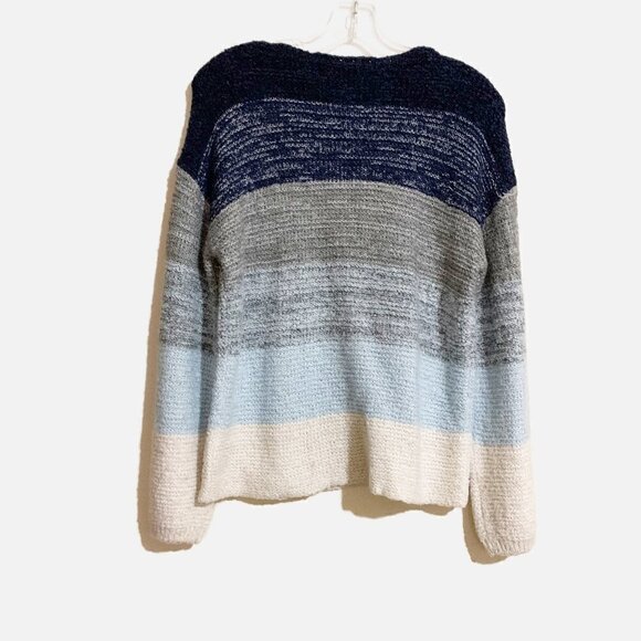 Knox Rose Striped Color Block V-Neck Knit Sweater Blue White Gray. Size Small - Picture 2 of 9